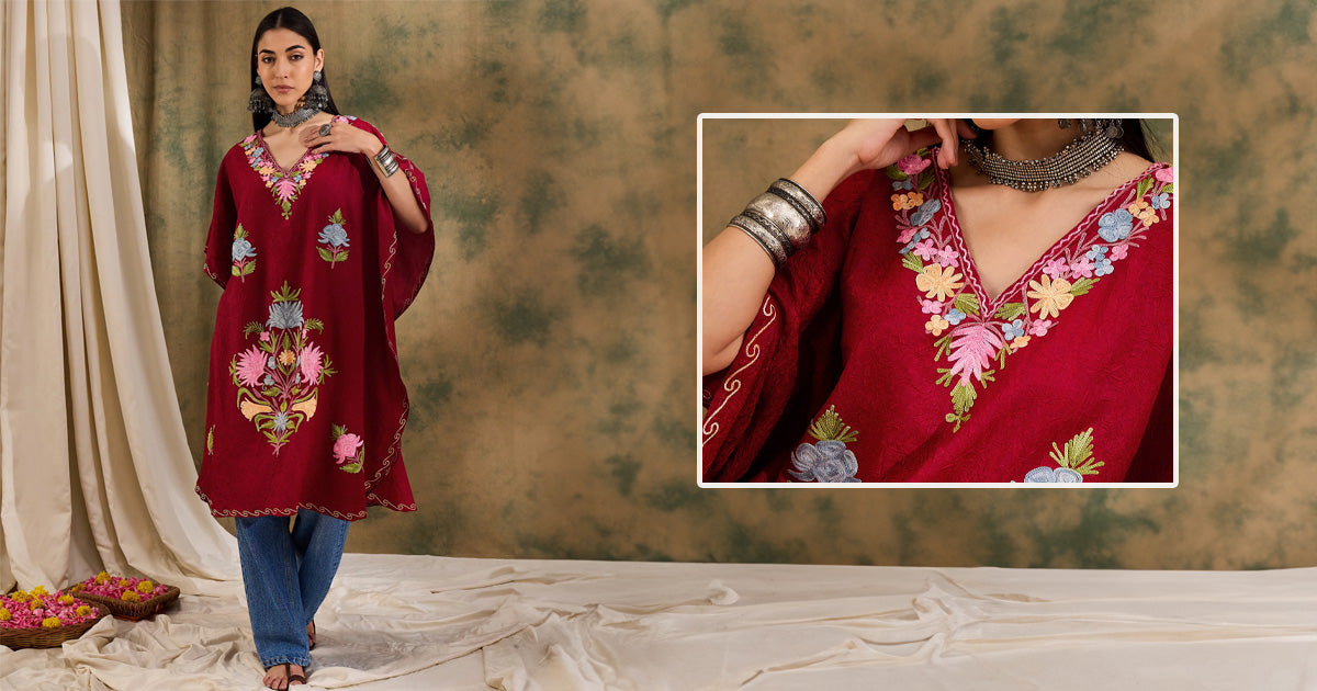 The Art of Aari Embroidery: What Makes Shop Namastay’s Kashmiri Kaftans Unique