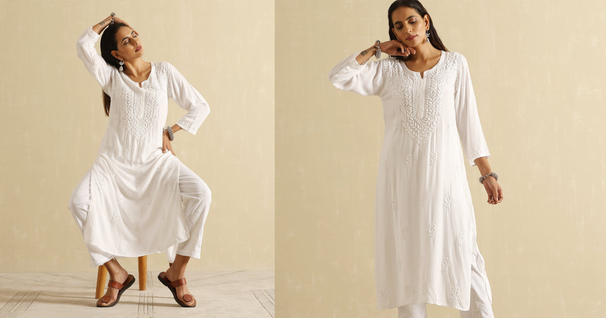 White Chikankari Kurta with Denim: How to Nail the Indo-Western Look