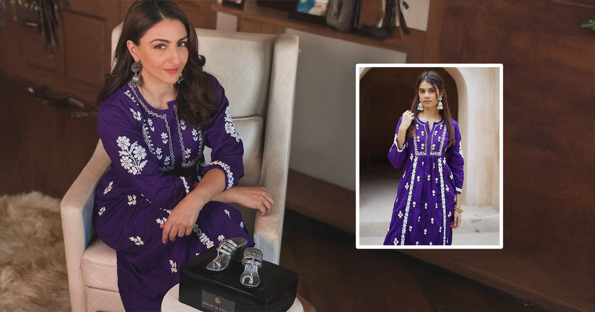 Soha Ali Khan’s Graceful Look in ShopNamastay’s Purple Chikankari Kurta Set