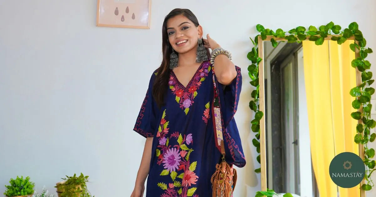 girl happy in her kaftan dress