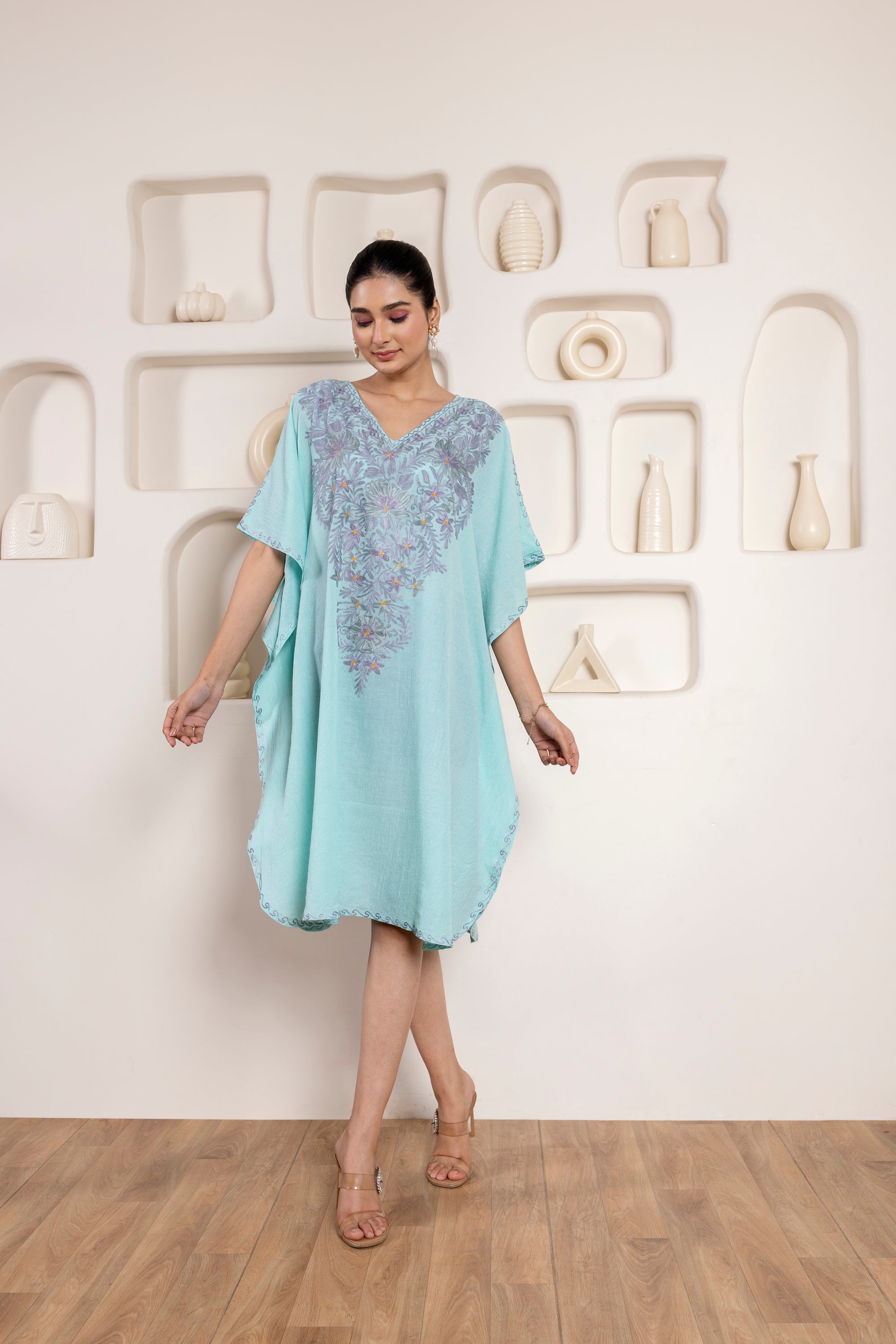 Beach Blue Kashmiri Summer Kaftan - Short