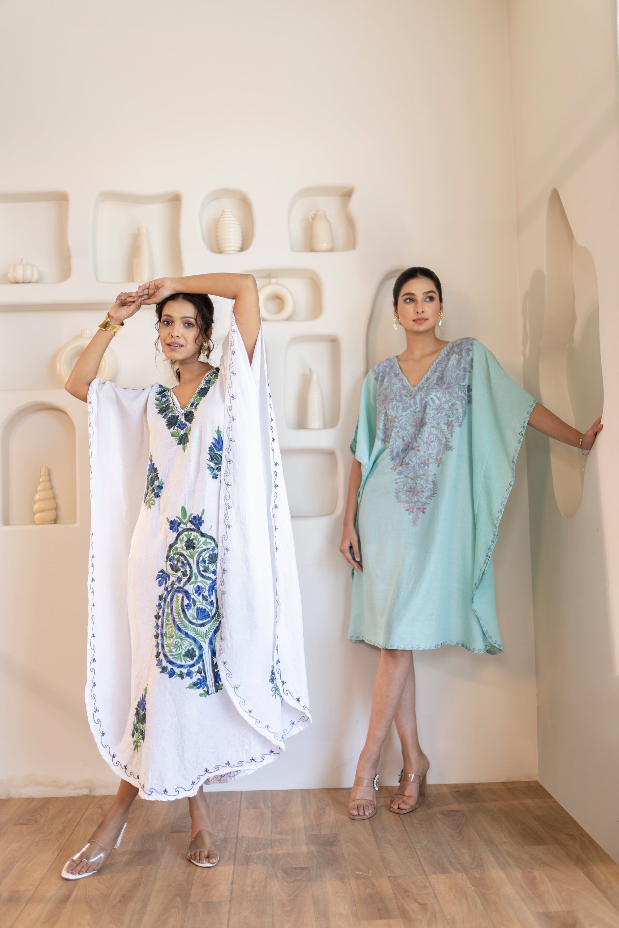 Beach Blue Kashmiri Summer Kaftan - Short