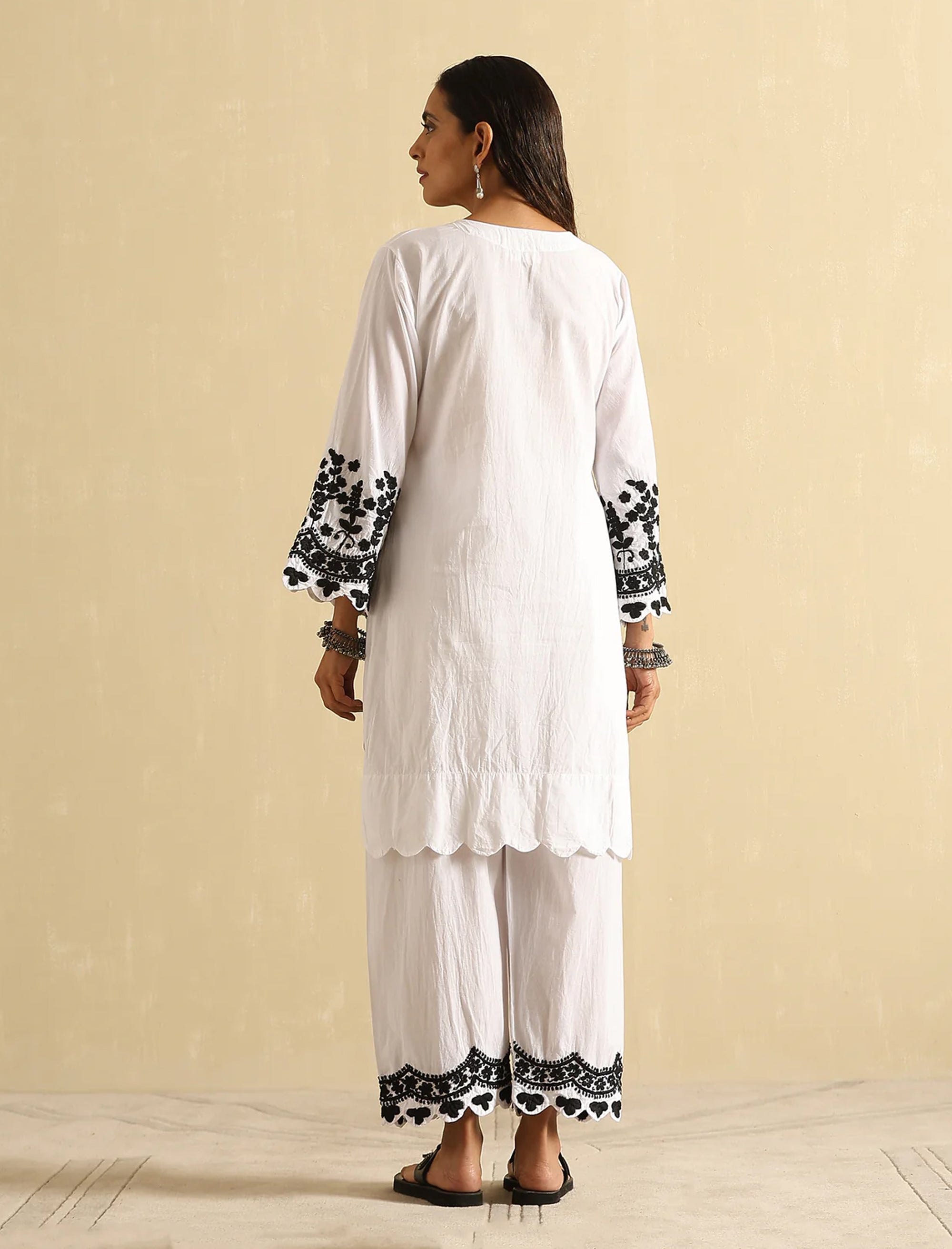 Nazia white and Black Chikankari Kurta and Pants Set