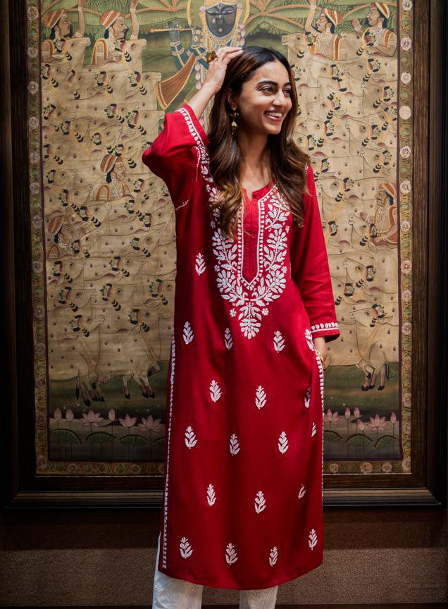 Naaz Maroon Chikankari Kurta