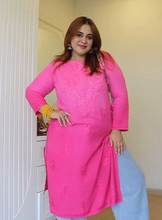 Nadia Pink Ombre Chikankari Straight Kurta