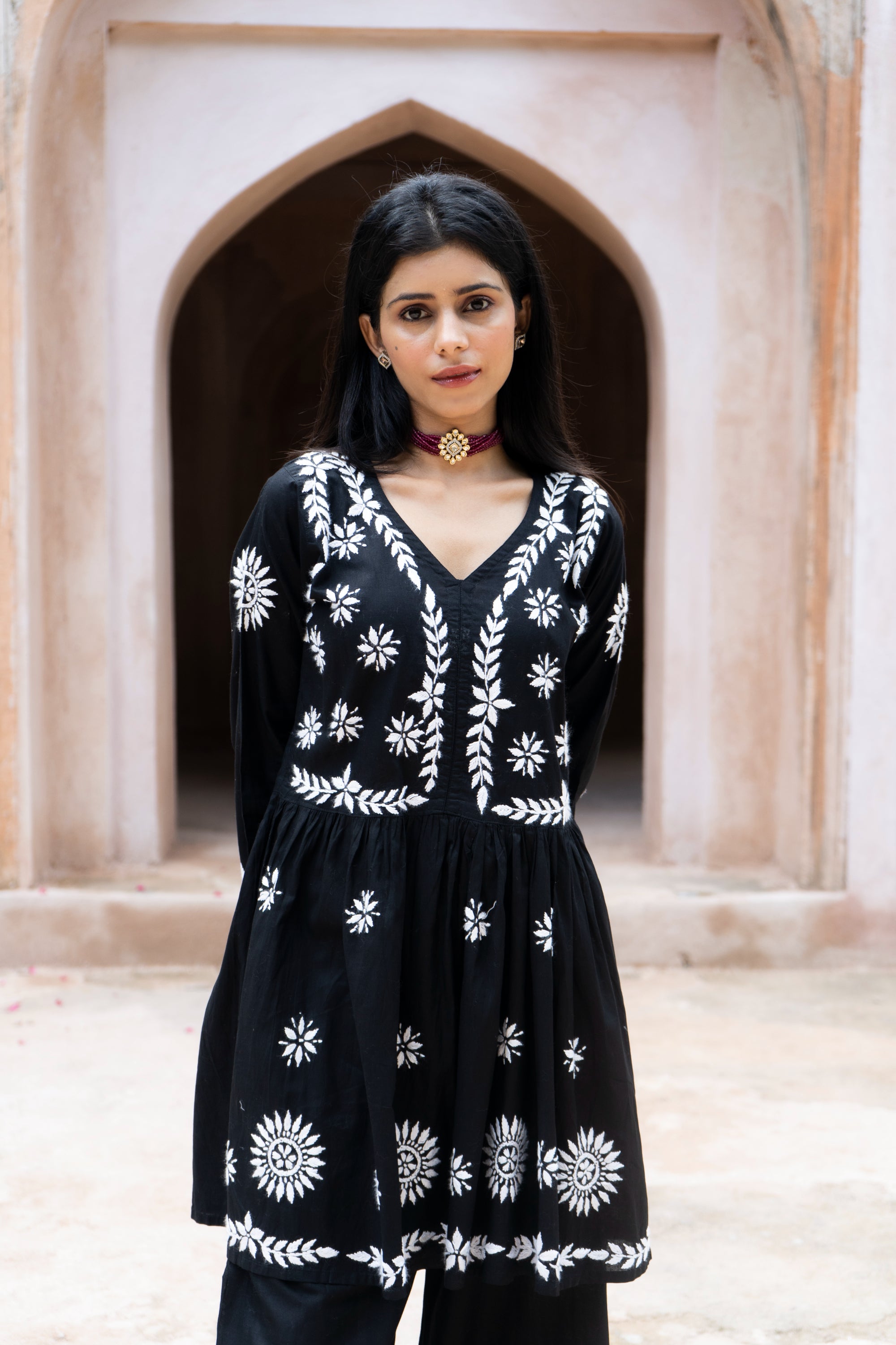 Black with Floral Print Anarkali Styled Long Kurti – Seasons Chennai