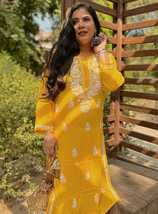 Nisa Mango Yellow Chikankari Kurta