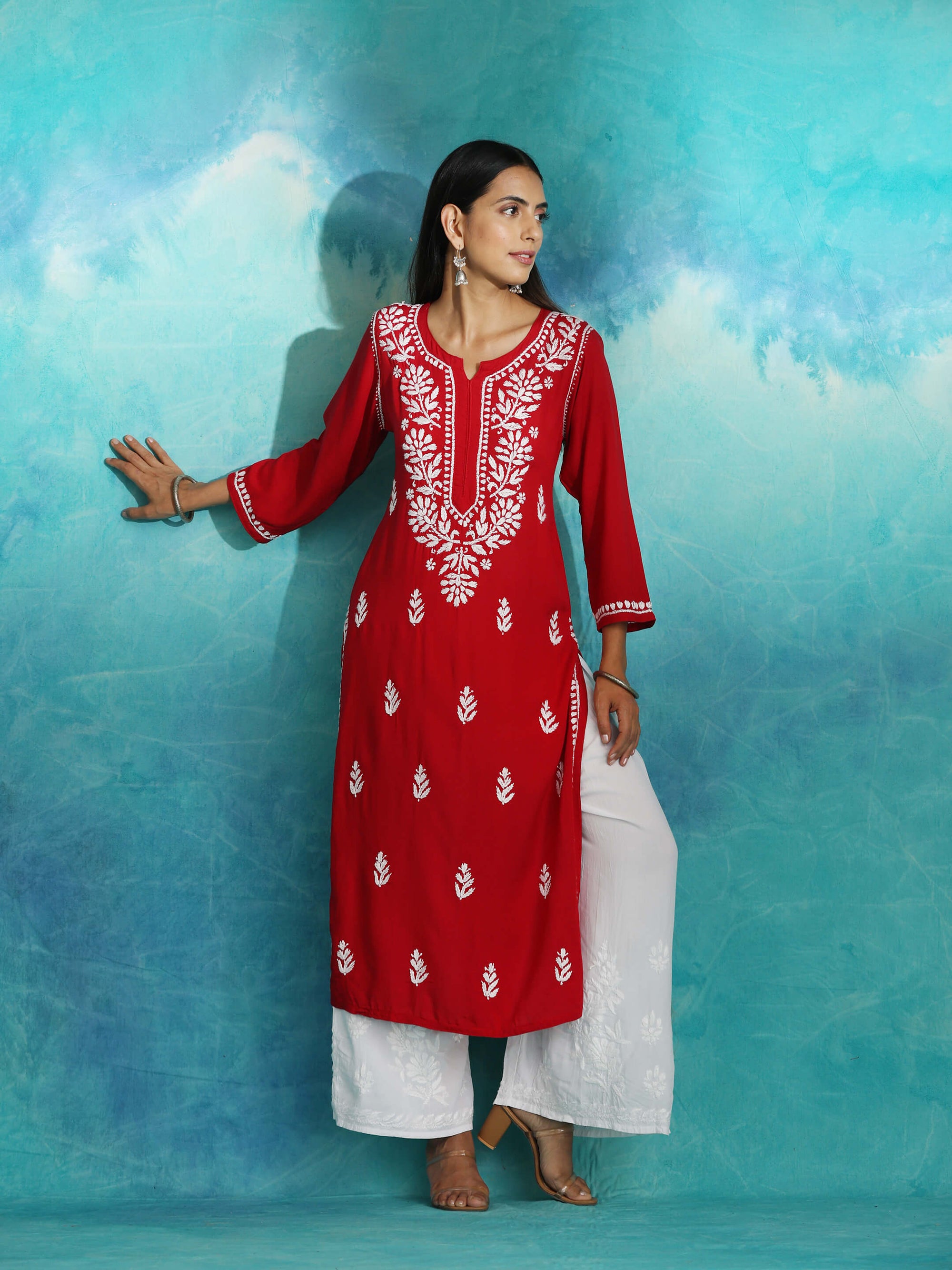 Naaz Maroon Chikankari Kurta