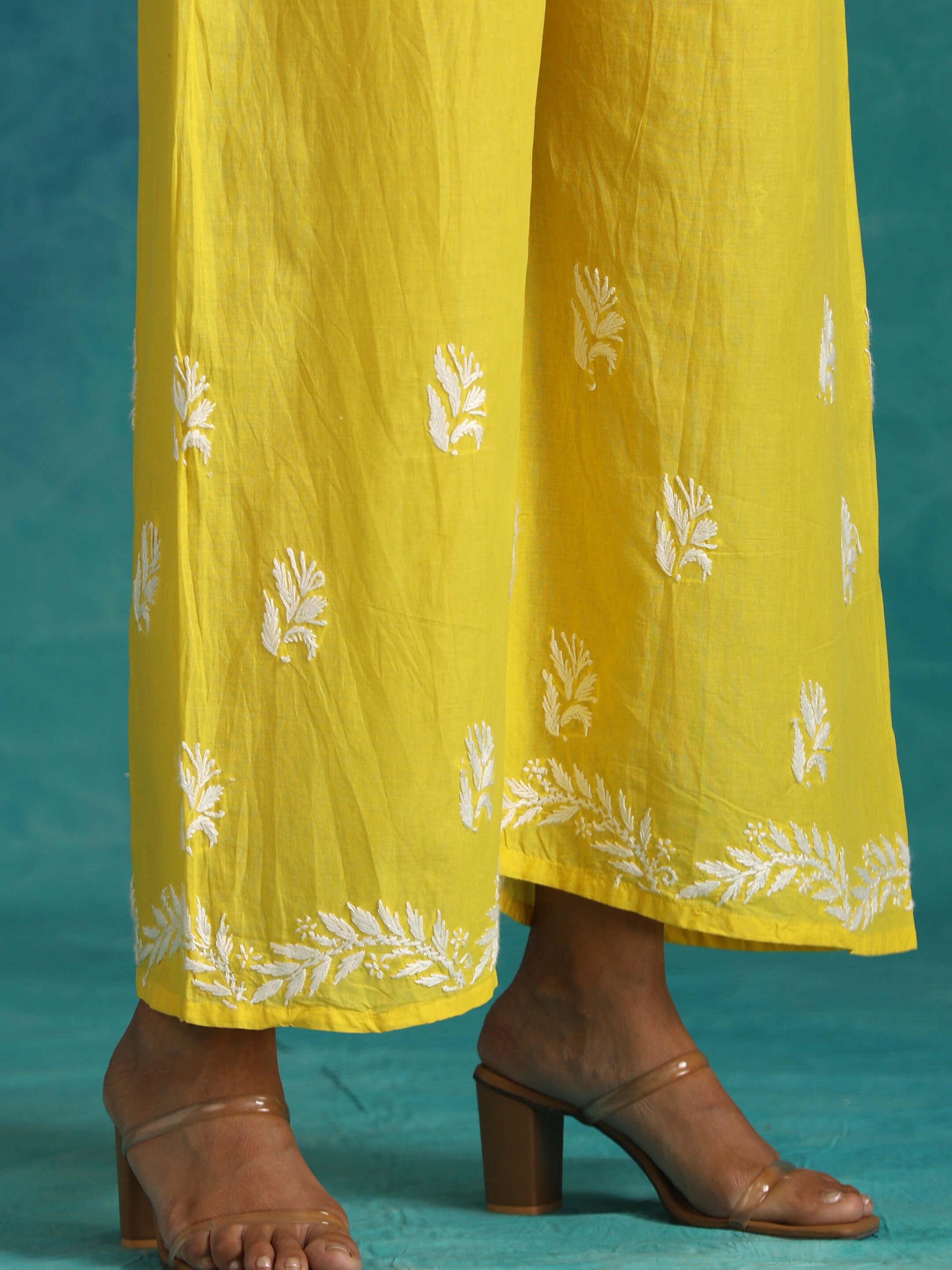 Sara Yellow Short Chikankari Anarkali Kurta Set