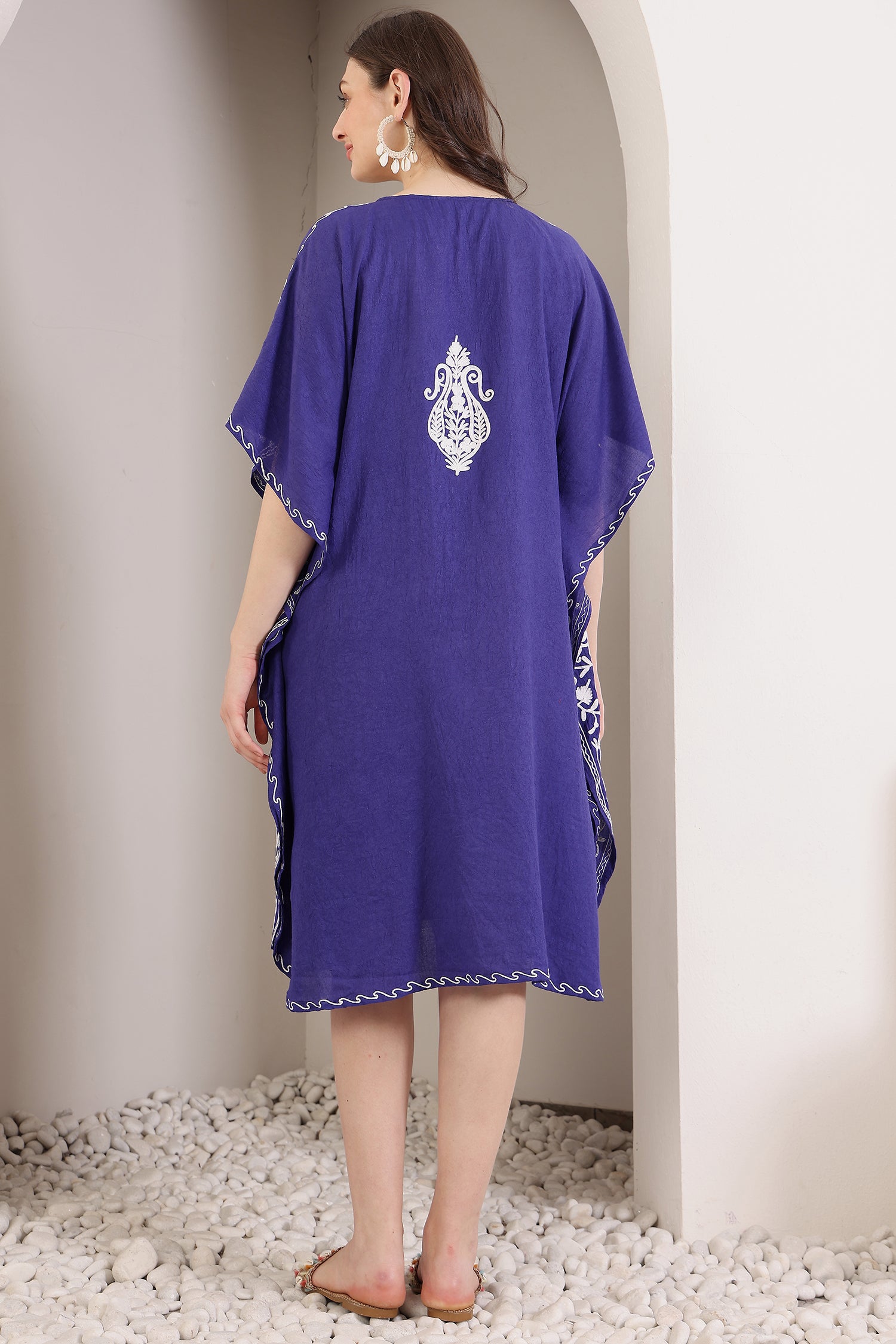 Deep Blue Kashmiri Kaftan Dress