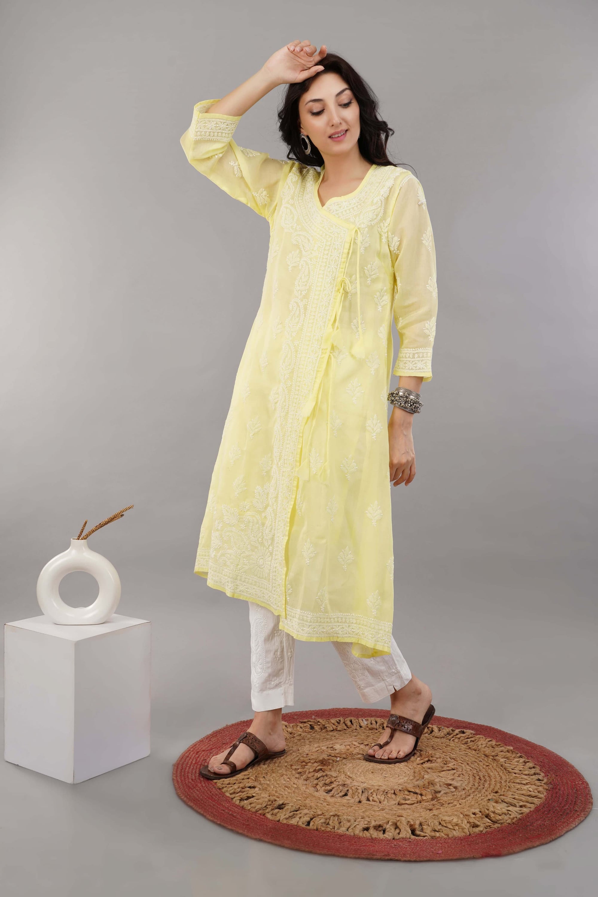 Zard Aish Hand Embroidered Angrakha kurta